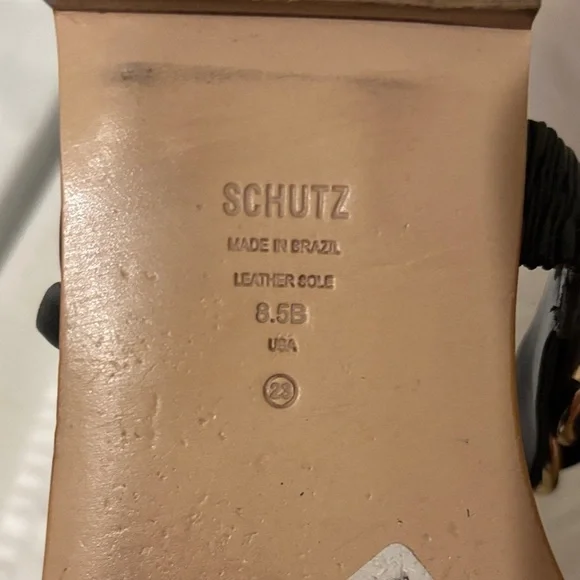 SCHUTZ Black Sandals flats with Gold Chain Detail - Picture 3 of 8